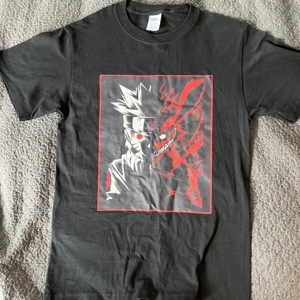 Naruto Kurama Split Face Graphic Tee Small Black Anime T Shirt